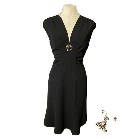 Anne Klein Dress Black 10 V Neck A Line Career Party Wedding NWT NEW $295 - Picture 6 of 12